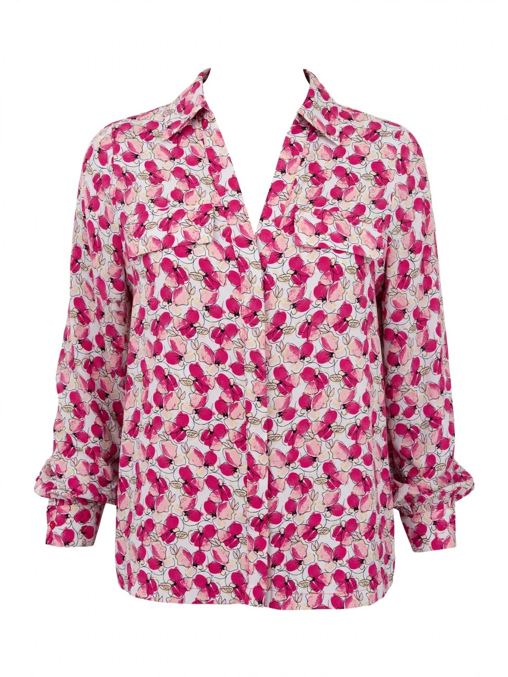 White House Black Market Pink Floral Collared Blouse